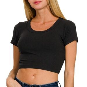 Zenana Ribbed Cropped Tee